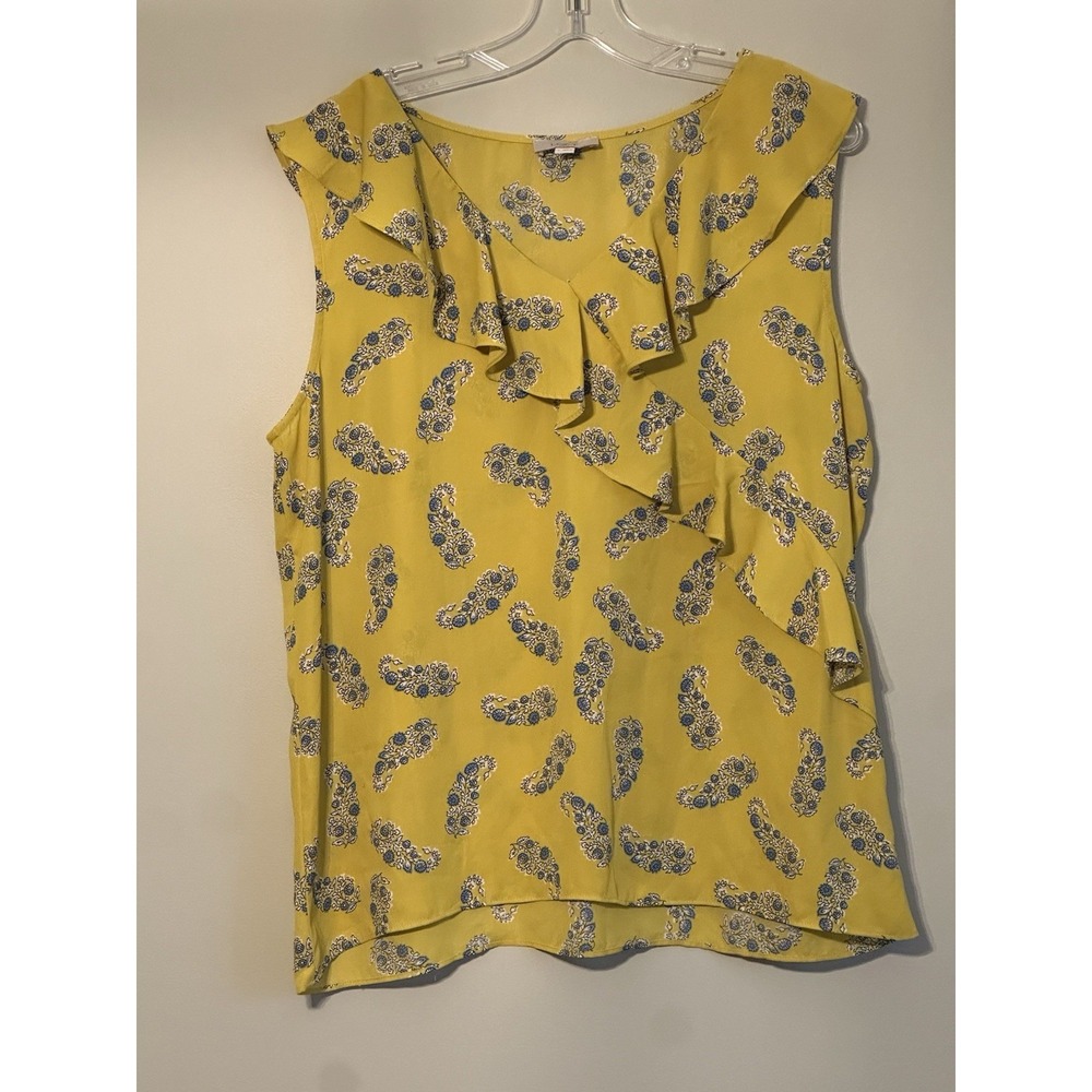 LOFT OUTLET Yellow Ruffled Sleeveless Blouse; Size Large - Picture 1 of 3